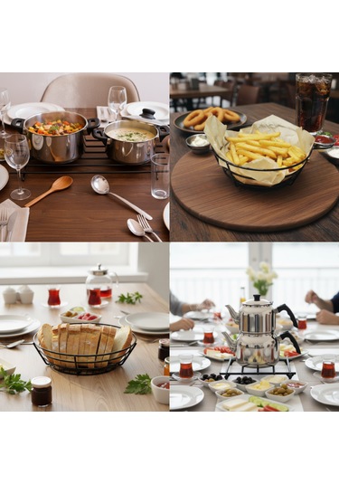 4 Lü Metal Sunum Ve Nihale Seti Büyük Nihale, Sosluklu Sunumluk, Ekmek-meyve Sepeti, Küçük Nihale Sİyah