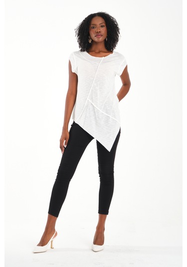 Asimetrik Penye Bluz Beyaz