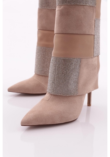 Dgn 1133 Kadin Topuklu Bot 1133-2125-R0186 Bej Süet