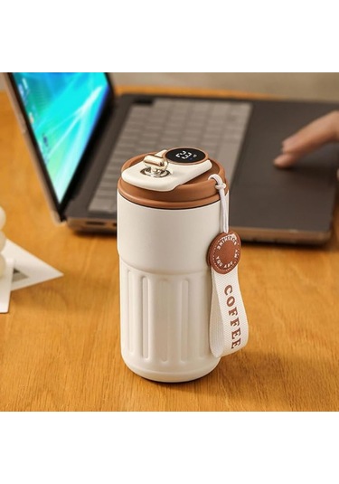 Akıllı Led Sıcaklık Göstergeli Çelik Termos/mug-400 Ml Krem