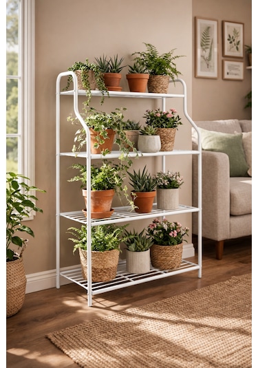 Modern Beyaz 4 Katlı Metal Çiçeklik Standı: Çok Amaçlı Mutfak,kitaplık&dekoratif Lüks Stand