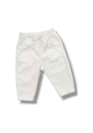 Çikoby Kız Bebek Bel Lastikli Ekru Pantolon-15688 Ekru
