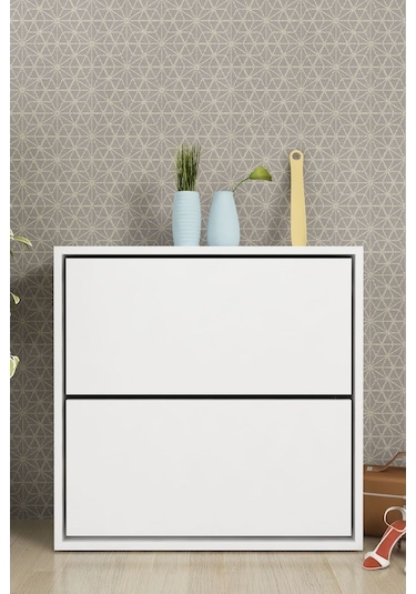 Moonlife 2 Kapaklı Kayar Raflı Ayakkabılık Beyaz