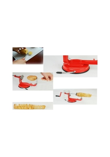 Geeksen Manuel Spiral Sebze Kesici, Paslanmaz Çelik Bıçaklı, Pratik Ve Sağlıklı Mutfak Aleti Kırmızı