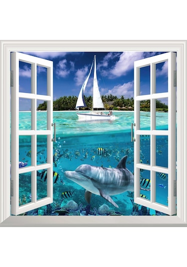 Pencere Poster Duvar Kağıdı Sualtı Tekne Yapışkanlı Sticker