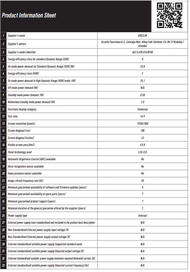 Arçelik 6 Serisi A43 D 695 B 43" Smart FHD LED TV