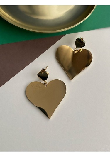 Sallantılı Kalp Çelik Kararmaz Küpe Çifti Altın