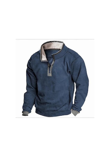 26sonbahar Ve Kışlık Rahat Dik Yaka Fermuarlı Polar Sweatshirt Mavi