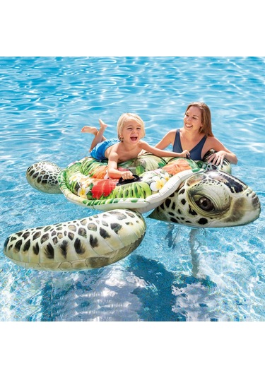 Kaplumbağa Figürlü Tırabzanlı Şişme Deniz Yatağı Çok Renkli