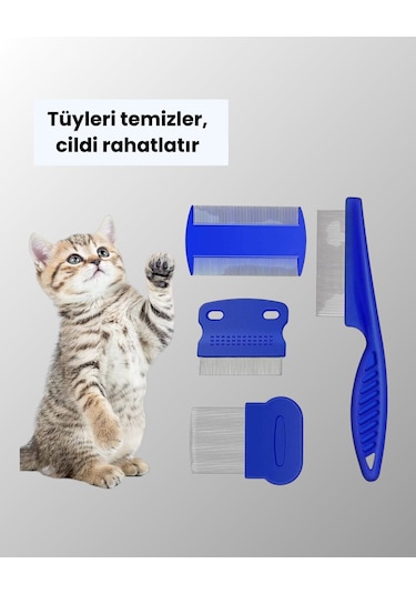 4 Parçalı Evcil Hayvan Tarak Seti Paslanmaz Çelik Dişli Ergonomik Saplı