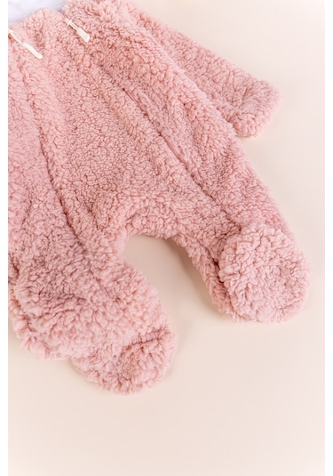 Kapüşonlu Ayıcık Fiğürlü Welsoft Peluş Kışlık Kız/erkek Bebek Tulum Gülkurusu