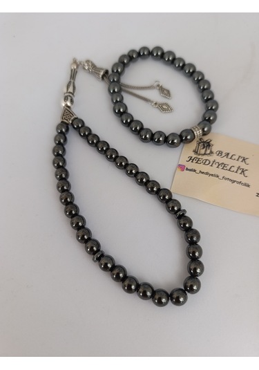 Doğaltaş Tespih-bileklik Takım Ahşap Kutulu /hematit Taşı Hmtt-10 Gri - Siyah