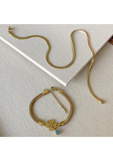 İtalyan Yonca Bileklik Kolye Çelik Set Çok renkli