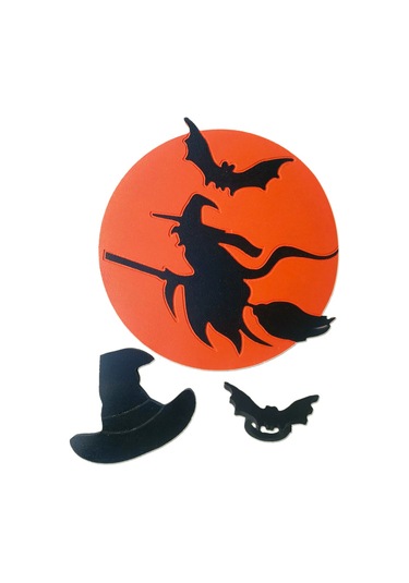 Halloween Cadısı Ahşap Supla - Amerikan Servis - Tabak Altı Çok Renkli