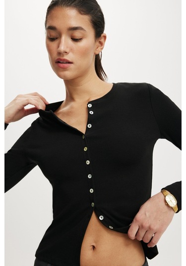 Madmext Siyah Slim Fit Düğmeli Kadın Hırka Mg2580 Siyah