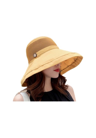 Şık Ve Zarif Bayanlar İçin Yazlık Güneşlik Kova Modeli Şapka Sarı