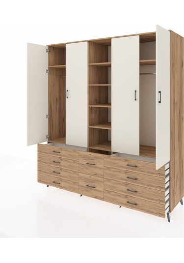 Kronos Dolap 9 Raflı 10 Çekmeceli 2 Askılı 220x59x243 Çam-aytaşı/çam Aytası/atlas Çam