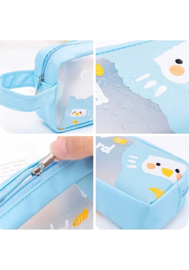 Sevimli Şeffaf Karikatür Desenli Kalem Kutusu, Renkli Çizgi Film Figürlü Okul Çantası, Öğrenciler İçin Pratik Kalem Saklama Kılıfı, Kırtasiye Ve Ofis Malzemeleri Organizer Çantası MAvi