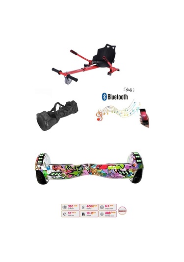 Elektrikli Kaykay Scooter Akıllı Denge Hoverboard + Hoverkart + Çanta Full Ledli Extrem Paket D04