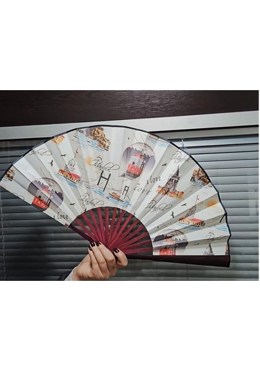 Yelpaze Yelpaze Büyük Boy Ahşap Gövde Kraft Kağıt Hediyelik Dekoratif İstanbul Yelpaze