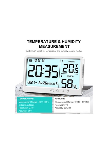 Jeehugo Usb Şarjlı Dikey/duvar Tipi Termostat, My-13 Beyaz Lcd Ekranlı, Zaman/tarih/alarmlı, Hassas Sıcaklık Ve Nem Ölçer, Dahili Li-pol Batarya