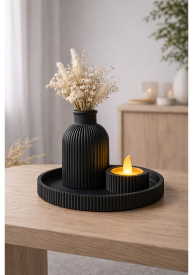 3d Baskı Dekoratif Vazo Mumluk Tepsi Seti Modern Ev Dekoru