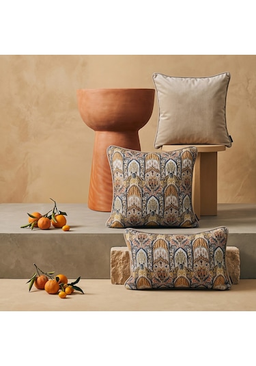 "nomad Mosaic" Etnik Desenli Kırlent Kılıfı Seti Hardal - Krem