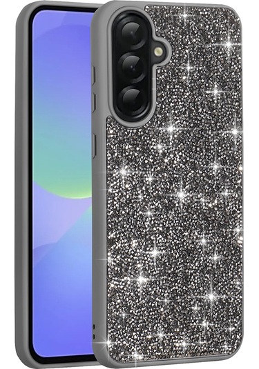 Samsung Galaxy Uyumlu A36 Kılıf Parlak Taşlı Tasarım Kamera Yükseltili Korumalı Kapak Pırlanta Gri