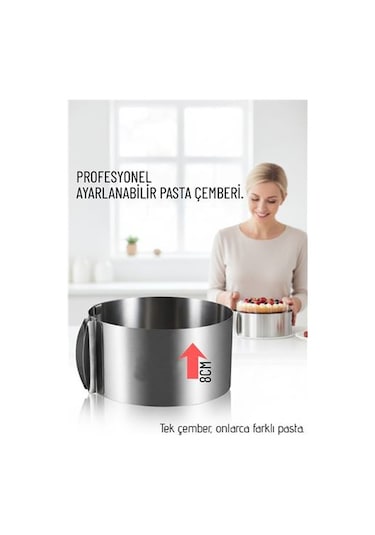 Ayarlanabilir Pasta Çemberi Paslanmaz Çelik Kek Kalıbı 16-30 Cm - Profesyonel Pasta Kalıbı