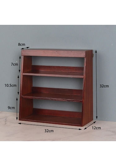 Suntek Kupa Tutucu Rafı 3 Katlı Ahşap Ekran Yükseltici Kırmızı Kahverengi