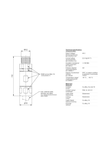 M12 8 Pin X Kod Erkek Düz Konnektör Conec 43-00418