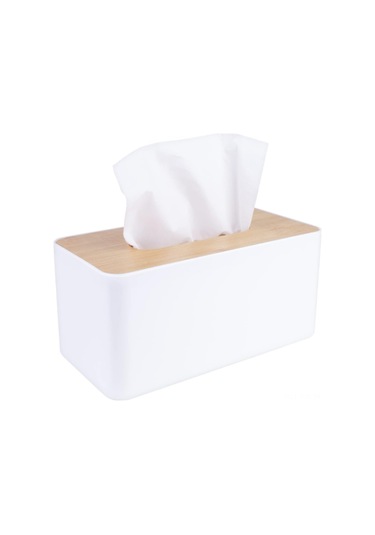 Geekyou Beyaz Bambu Havlu Kutusu Kapağı - Banyo, Yatak Odası, Ofis Ve Yemek Masası İçin Zekice Organize Edici Kapak Beyaz