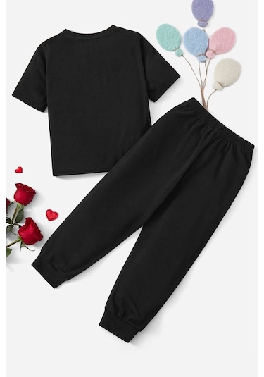 Çocuk Butterfly Song Baskılı Alt - Üst Eşofman Takımı Siyah