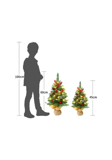 Qingmipy Parlak Led Işıklı 60cm Mini Yapay Noel Ağacı - Pille Çalışan Dekoratif Masa Üstü Ağaç Çok Renkli