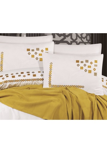 Goldroom Ahenk 7 Parça Pamuklu Pike Takımı. Hardal