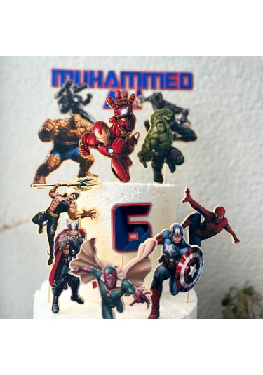 Avengers Temalı Erkek Çocuk Doğum Günü İsme Özel 3d Çubuklu Pasta Süsü Seti Çocuk