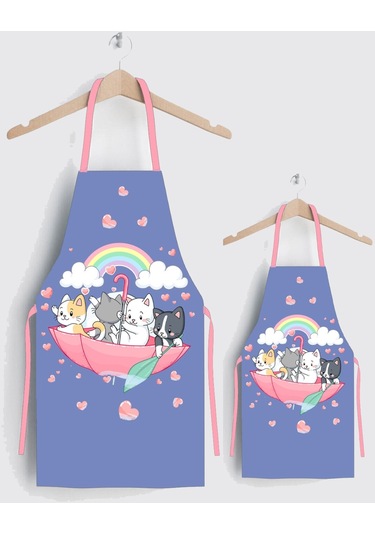 Ays Home Kedi Anne Çocuk Leke Tutmaz Mutfak Önlüğü 4 - 8 Yaş Lila