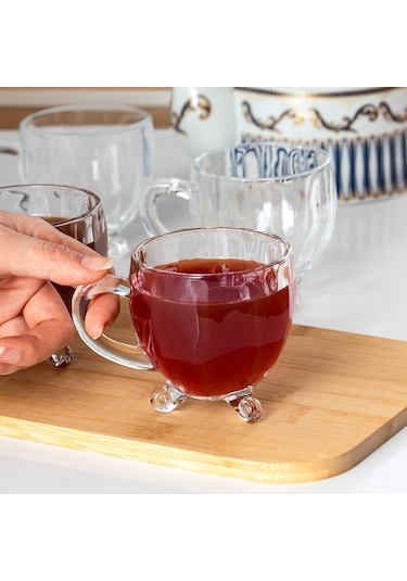 Porsima 15719 Ayaklı Kulplu Desenli 4'lü Cam Bardak 200 Cc