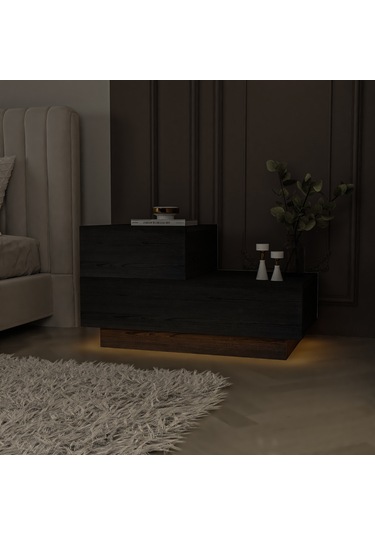Kayra Kmd002 Led Işıklı Komodin 2 Çekmeceli Modern Tasarım Ahşap Siyah