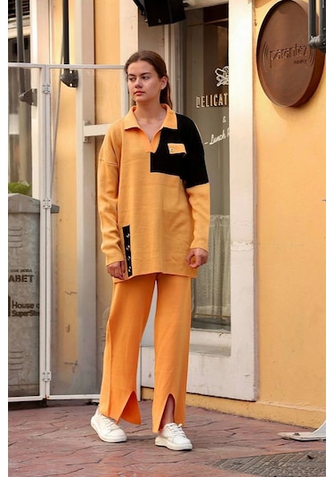 Kuş Gözü Triko Takım Hardal Hardal