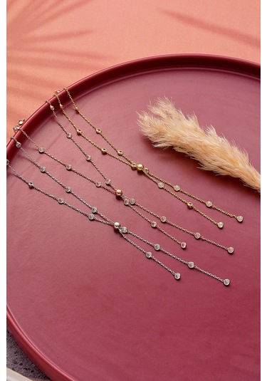 925 Ayar Gümüş Dorika Toplu Y Kolye Altın