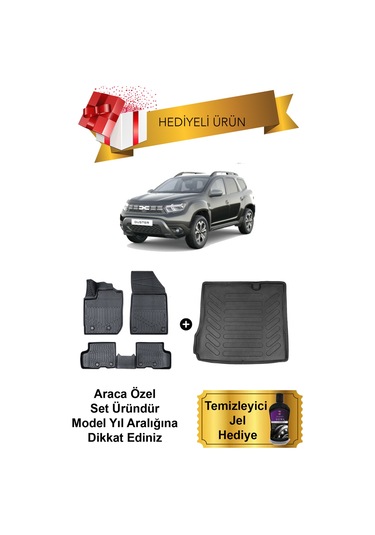 Dacia Duster 2 Wd 4x2 2023 Sonrası 3d Havuzlu Paspas Ve Bagaj Havuzu Set Temizleyici Jel