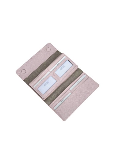 Lila %100 Hakiki Deri Dikiş Detaylı Gizli Mıknatıslı Kapaklı Özel Tasarım Kadın Cüzdan Portföy Lila