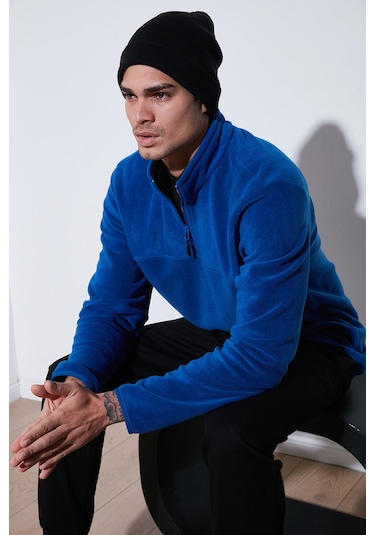 Buratti Regular Fit Anti-Pilling Tüylenme Yapmayan Dik Yaka Kalın Kışlık Şardonlu Erkek Polar 5896700 Saks