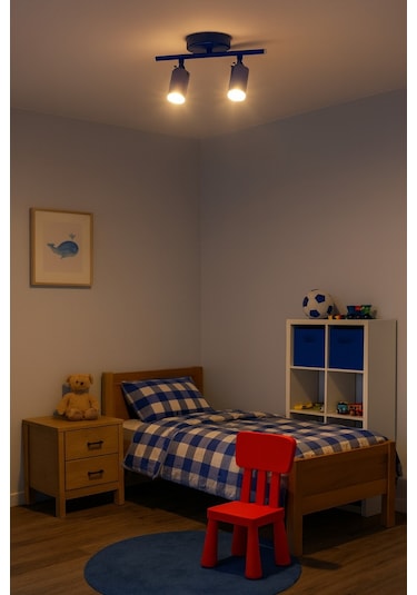 Spoti 2'li Mavi Renk Gün Işığı Modern Tasarım Cafe - Mutfak - Banyo Spot Ledli Sıralı Avize Mavi