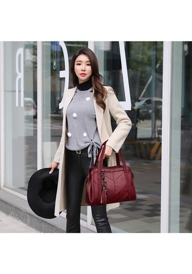 Shidai888 Yüksek Kaliteli Deri Tote Çanta Çanta, Kadın Çanta Siyah