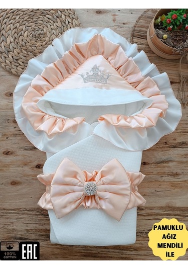 S.kahve Kız Erkek Bebek Battaniyesi Kundağı %100 Pamuklu Doğal Organik Uyku Hastane Çıkısı Yenidoğan Somon