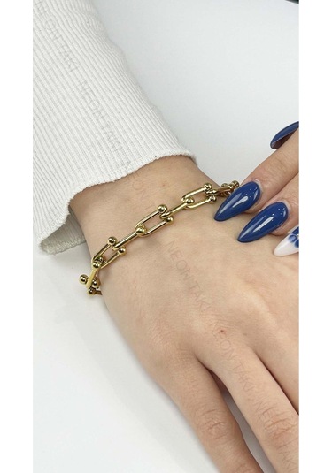 Paslanmaz Çelik Zincir Bileklik 128, Altın Renk Altın