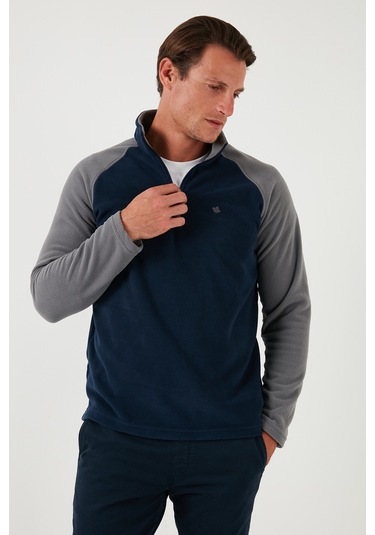 Buratti Slim Fit Yarım Fermuarlı Kışlık Şardonlu Erkek Polar 5906055 Lacivert