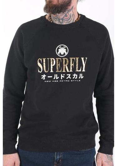 Superfly Erkek Sıfır Yaka Standart Kesim Siyah Sweatshirt 23177